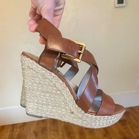 MICHAEL Michael Kors Shoes - Michael Kors Giovanna Wedge Leather Sandal Platforms Size 10
